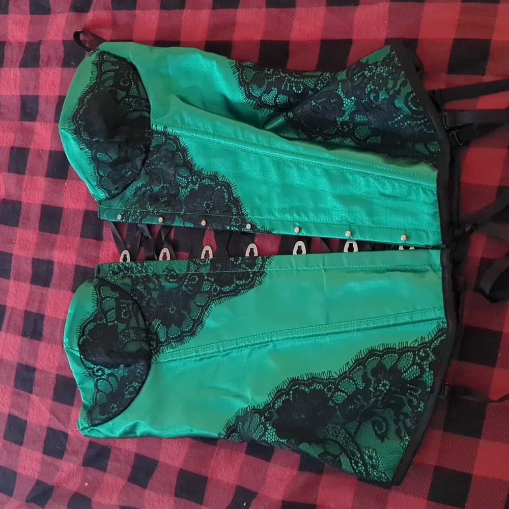 Green and Black Lace Corset
